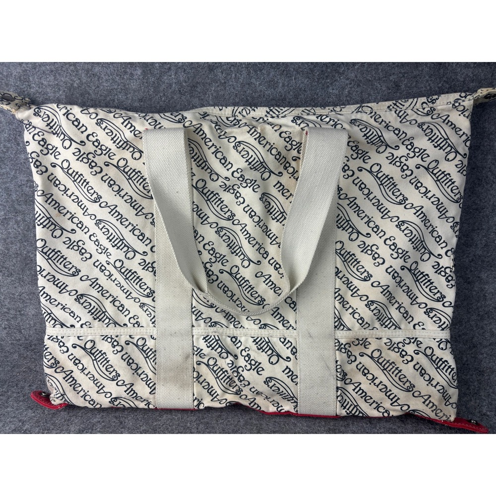 American Eagle Triple Tote Bag Womens Large Cream Navy Script Logo Canvas Daily